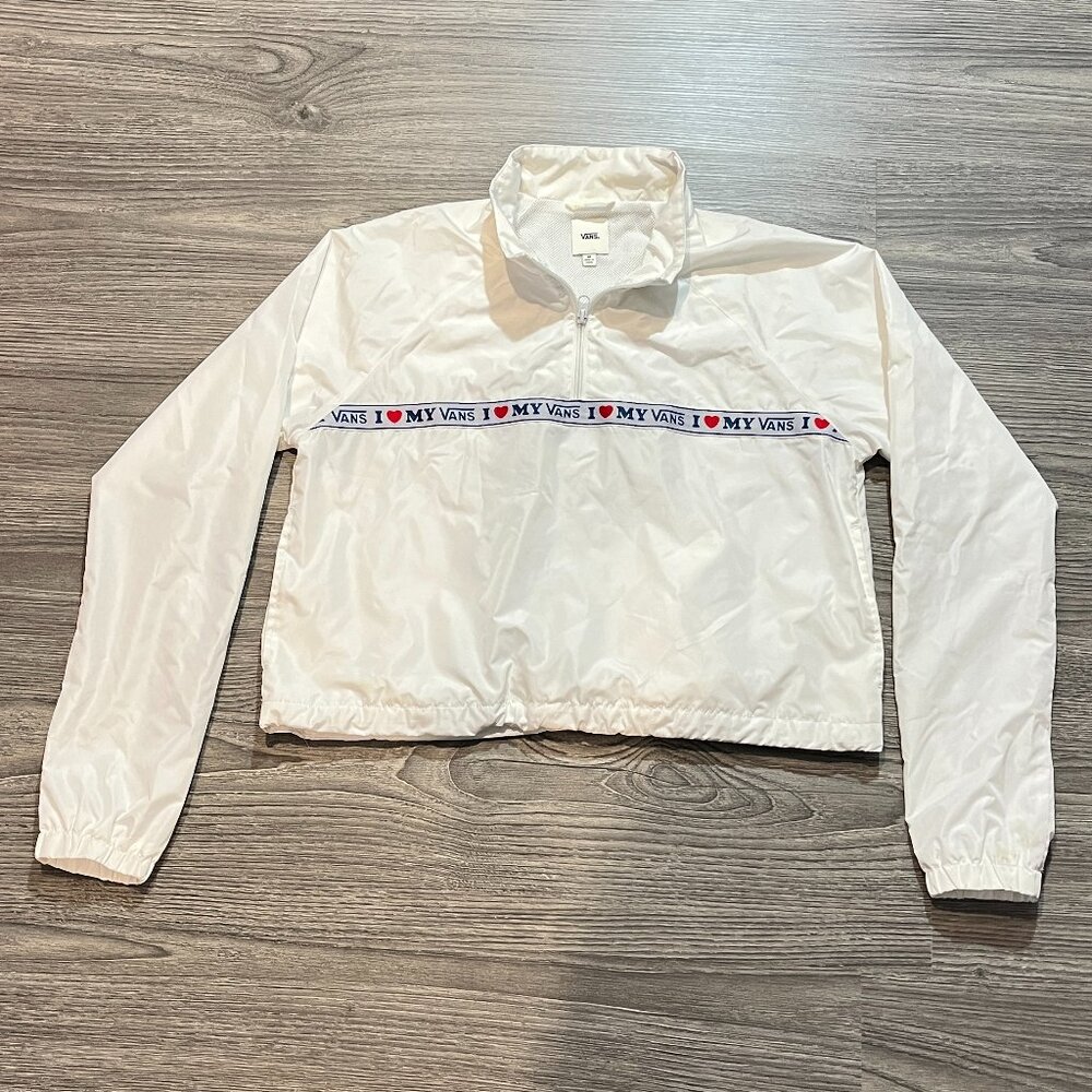 "I Love My Vans" Anorak Nylon White Cropped Windbreaker Bomber JACKET M